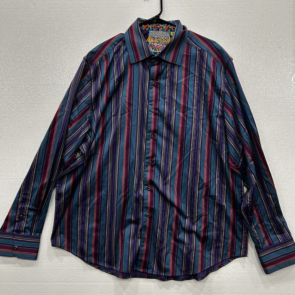 Robert Graham Shirt Mens 3XL Purple Striped Abstract Flip Cuff Designer Rare